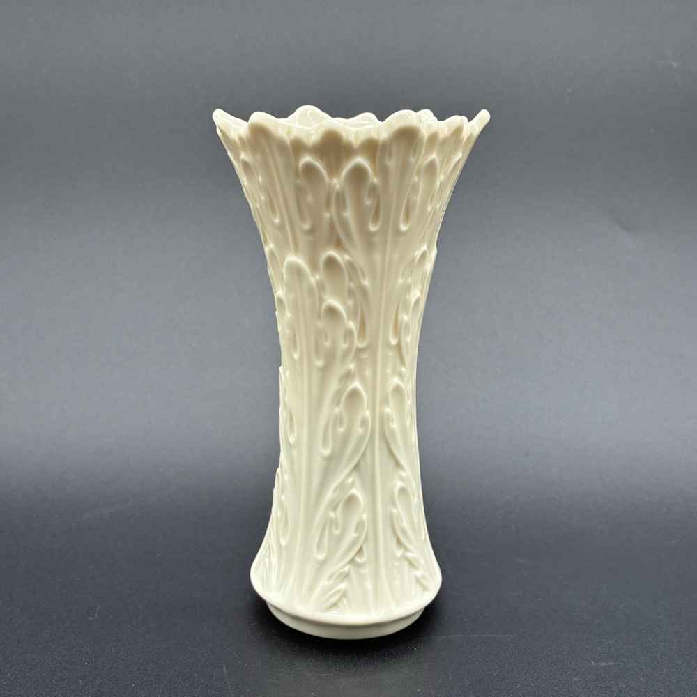Lenox Ivory Embossed Bud Vase 6" Floral Scroll Porcelain Made In USA